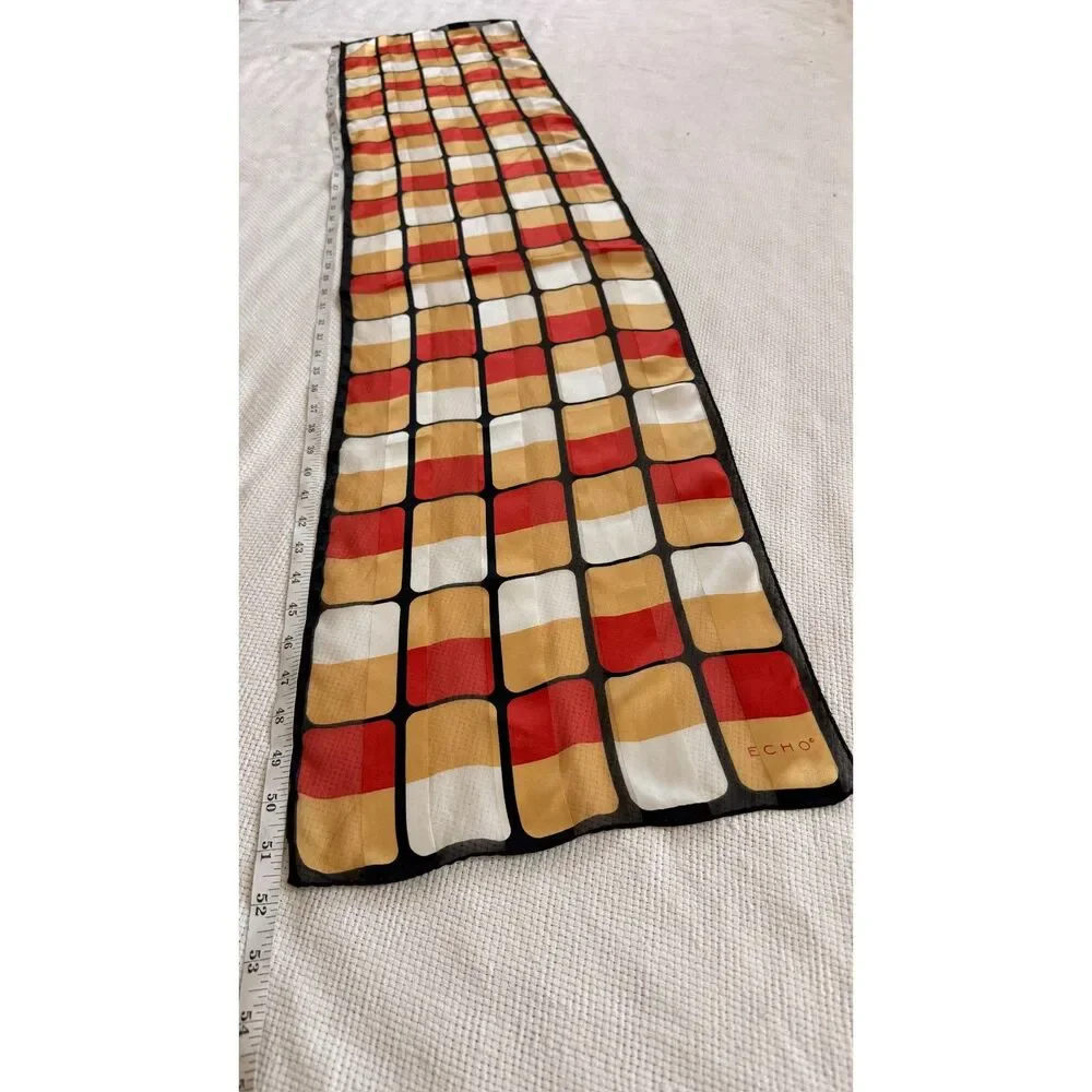 Echo Geometric Pattern Silk Scarf Purse Accessory Vintage Y2K